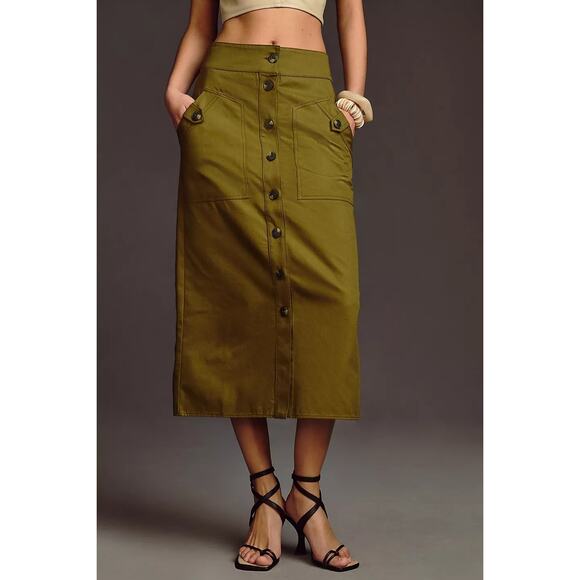 New Anthropologie Maeve Buttondown Cargo Skirt $128 SIZE 2 Moss - Picture 3 of 6
